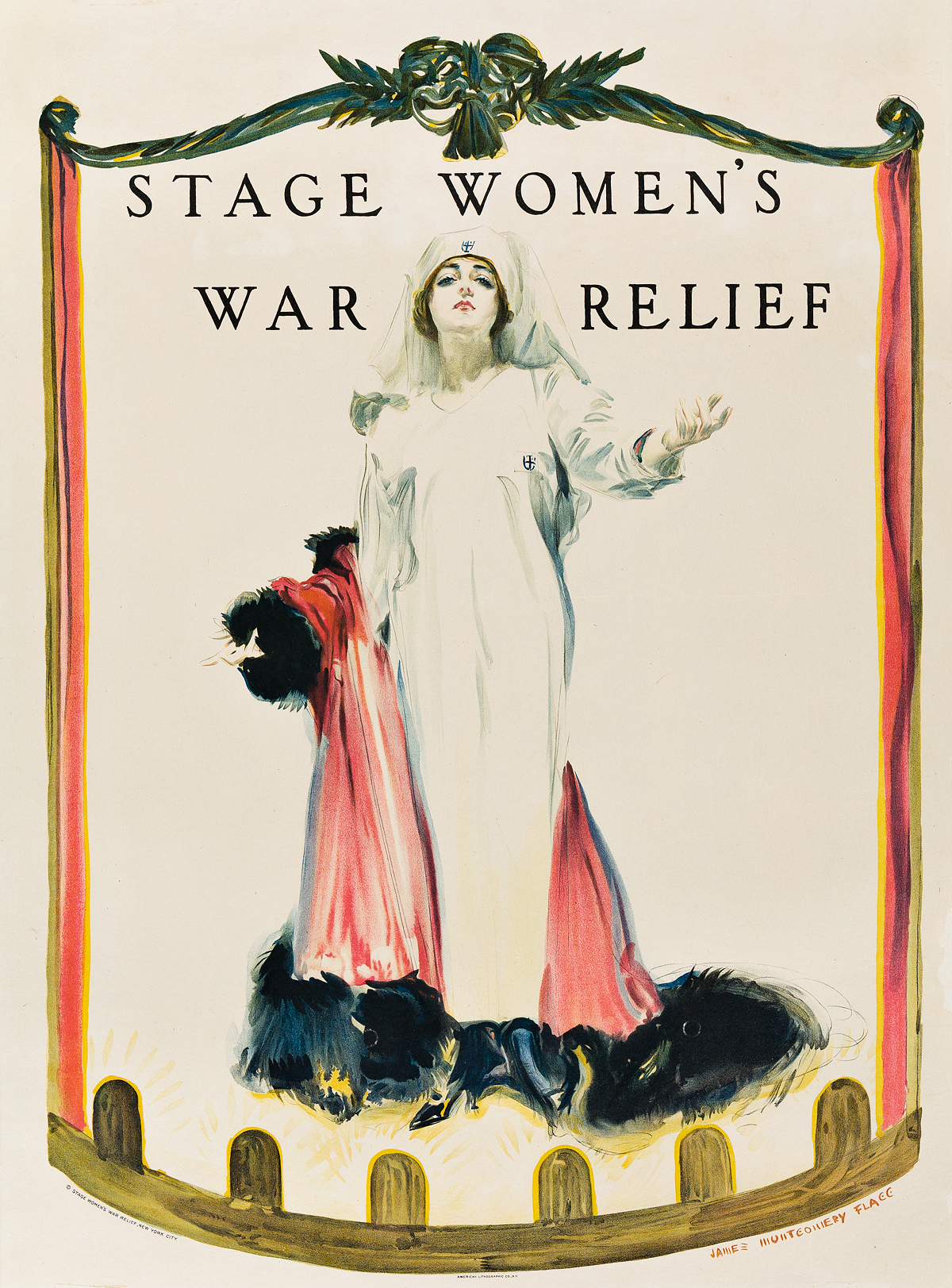 JAMES MONTGOMERY FLAGG (1870-1960). STAGE WOMENS WAR RELIEF. 1918. 29x21 inches, 74x55 cm. American Lithographic Co., New York.